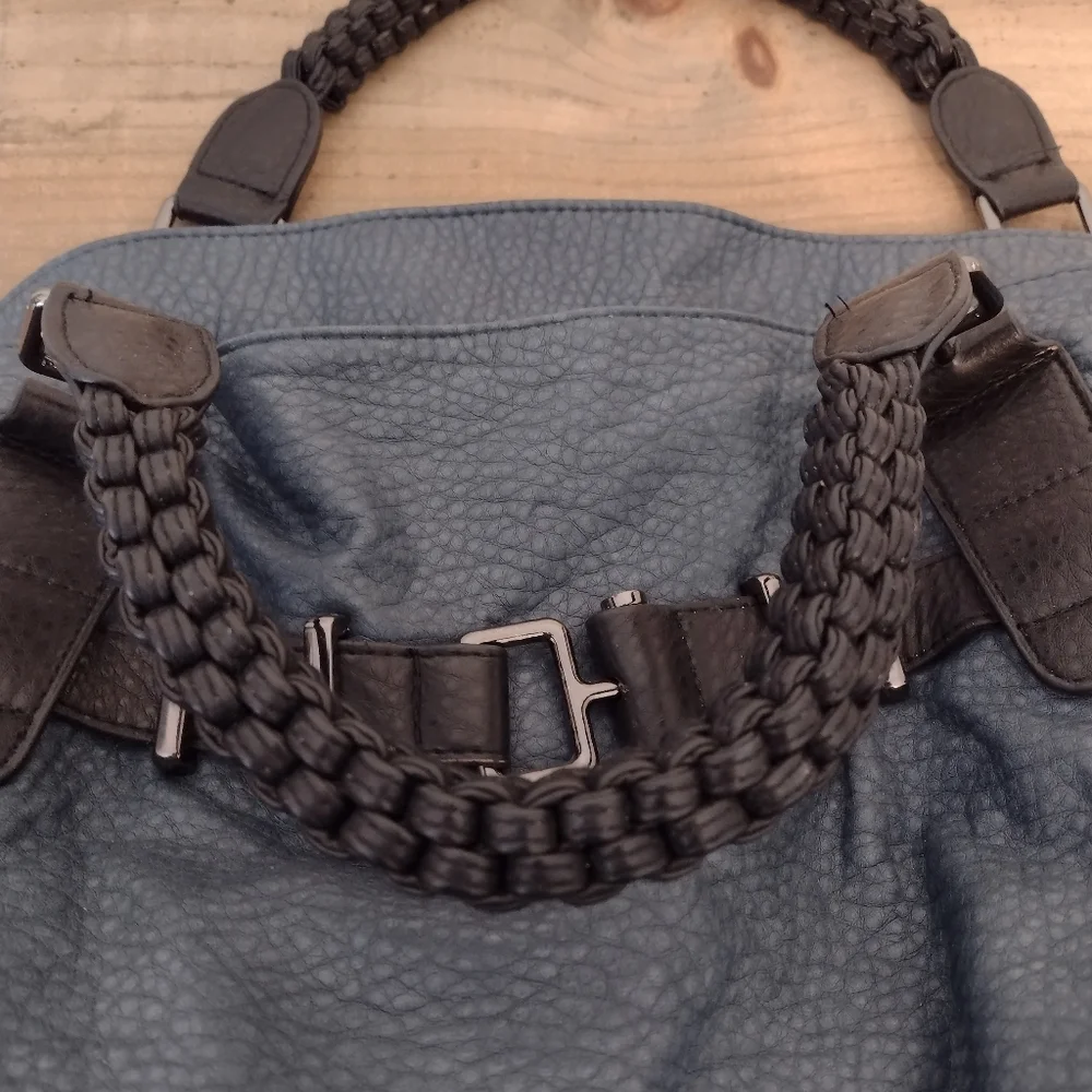 Romeo & Juliet Couture Blue Large Faux Leather Handbag w/ Braided Handle